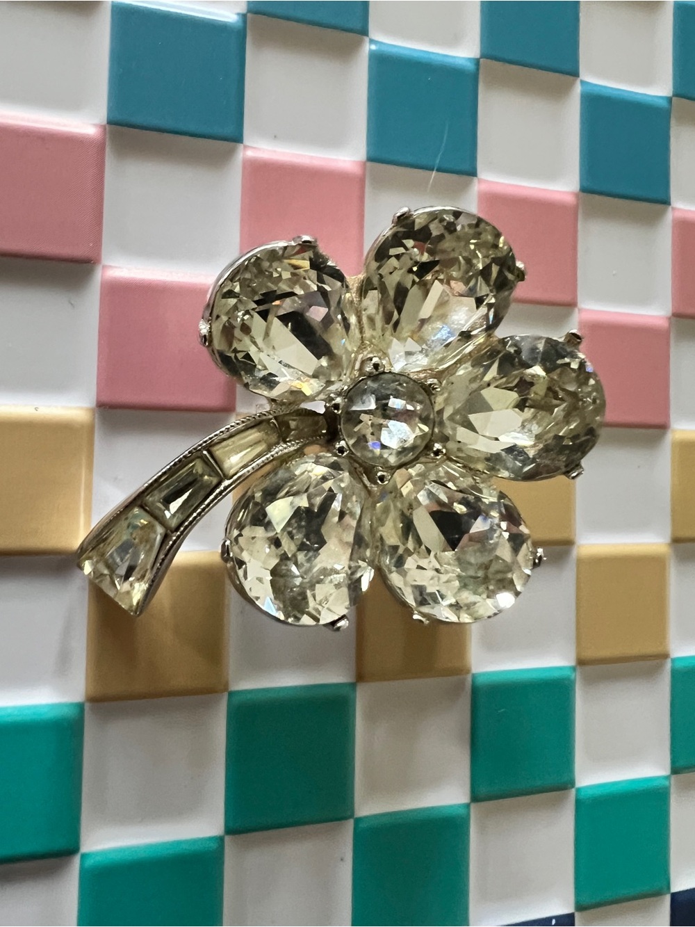 Bogoff Crystal 5 Leaf Clover Flower Brooch Vintage - Picture 2 of 8